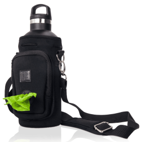 Made Easy Kit Water Bottle Carrier w/Pocket for Dog Poop Bag (Color: Black, size: 32oz Large)
