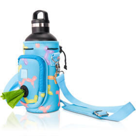 Made Easy Kit Water Bottle Carrier w/Pocket for Dog Poop Bag (Color: Blue Balloon Dogs, size: 32oz Large)