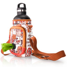 Made Easy Kit Water Bottle Carrier w/Pocket for Dog Poop Bag (Color: Brown Dog Lover, size: 32oz Large)