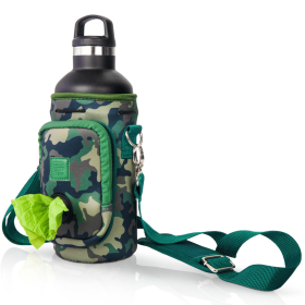 Made Easy Kit Water Bottle Carrier w/Pocket for Dog Poop Bag (Color: Camo Dark Green, size: 32oz Large)