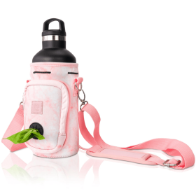Made Easy Kit Water Bottle Carrier w/Pocket for Dog Poop Bag (Color: Pink Marble, size: 32oz Large)