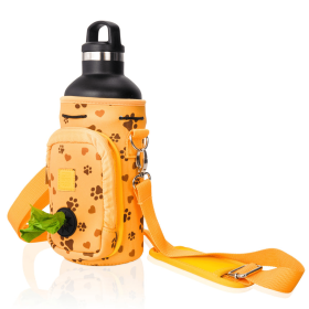 Made Easy Kit Water Bottle Carrier w/Pocket for Dog Poop Bag (Color: Yellow Paws & Hearts, size: 32oz Large)