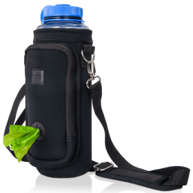 Made Easy Kit Water Bottle Carrier w/Pocket for Dog Poop Bag (Color: Black, size: 40oz Tall & Large)