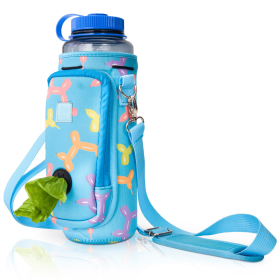 Made Easy Kit Water Bottle Carrier w/Pocket for Dog Poop Bag (Color: Blue Balloon Dogs, size: 40oz Tall & Large)