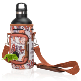 Made Easy Kit Water Bottle Carrier w/Pocket for Dog Poop Bag (Color: Brown Dog Lover, size: 40oz Tall & Large)