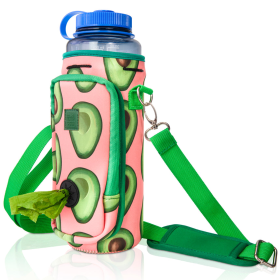 Made Easy Kit Water Bottle Carrier w/Pocket for Dog Poop Bag (Color: Green Pink Avocado, size: 40oz Tall & Large)
