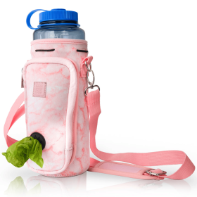 Made Easy Kit Water Bottle Carrier w/Pocket for Dog Poop Bag (Color: Pink Marble, size: 40oz Tall & Large)