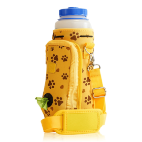 Made Easy Kit Water Bottle Carrier w/Pocket for Dog Poop Bag (Color: Yellow Paws & Hearts, size: 40oz Tall & Large)