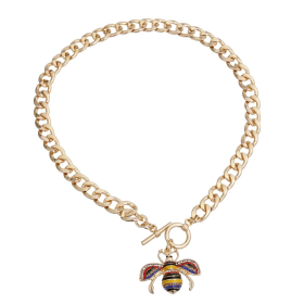 Rhinestone Bee Toggle Necklace (Color: Yellow, size: X Large)