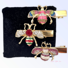 Rhinestone Bumble Bee Hair Clips (Color: BLACK AND RED)