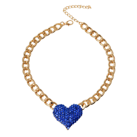 Rhinestone Heart Necklace (Color: Blue)