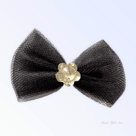 Tulle & Crystal Flower Barette (Color: Black)
