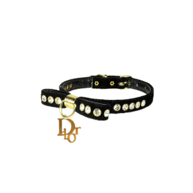 Velvet Dior Charm Collar (Color: Black, size: 10")