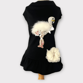 Beaded Fur and Rhinestone Flamingo- Dog Dress (size: large)