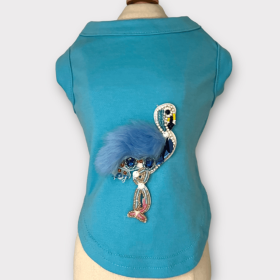 Beaded Fur and Rhinestone Flamingo- Dog Shirt (size: medium)