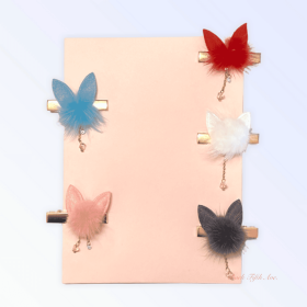 Fuzzy Bunny Pom Pom Hair Barrette (Color: Red)