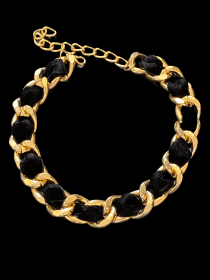 Gold Chain Velvet Collar (Color: Black, size: X Large)