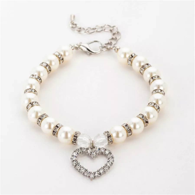 Heart and Pearl Necklace- White (size: large)
