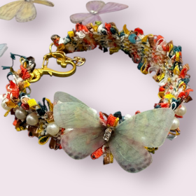 Mariposa Tweed Dog Necklaces (Color: Jardin Vivant, size: Small (S))