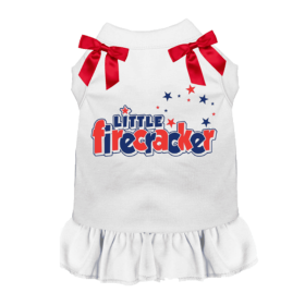 Firecracker Pup Collection Dress or Tee (Color: White, size: L)