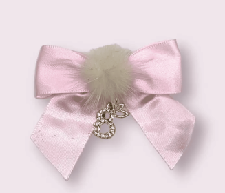 Rhinestone Bunny and Mink Pom Bows (Color: White, size: 2X Large)