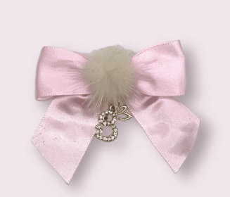 Rhinestone Bunny and Mink Pom Bows (Color: White, size: X Small)