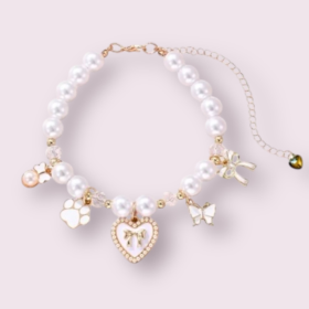 Paws & Pearls Dog Charm Necklace (Color: Black, size: M)