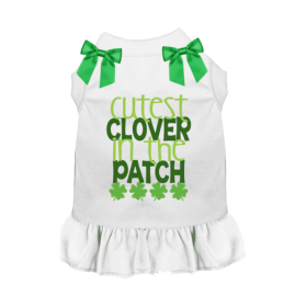 Cutest Clover St. Patrick's Day Dog Tee/Dress (Color: White, size: S)