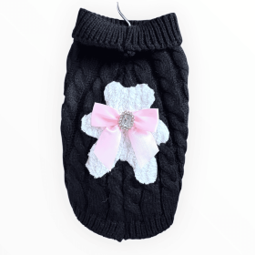My Fuzzy Bear Bow Knit Dog Sweater (size: extra-small-xs)