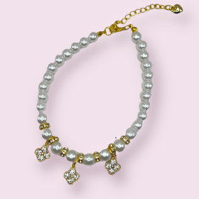 Pearl and Crystal Fleur Dog Necklace (size: small-s)
