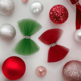 Holiday Cheer Tulle Bows- Dog Hair Bow (Color: Red)