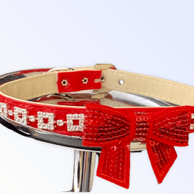 My Glam Holiday Bow Collar (Color: RED BOW, size: L)