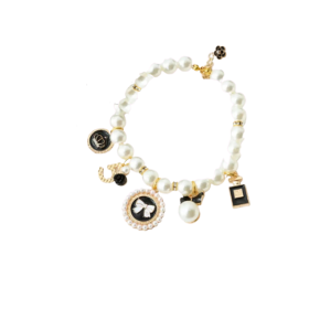 Pearls and Bow Charm Dog Necklace (Color: Black, size: L)