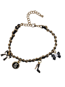 Black and Gold Chain Charms Dog Necklace (size: 12)