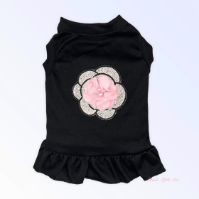 Chiffon and Rhinestone Camellia Dress (Color: PINK FLOWER, size: medium)