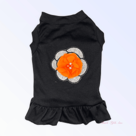 Chiffon and Rhinestone Camellia Dress (Color: ORANGE FLOWER, size: 2X Large)