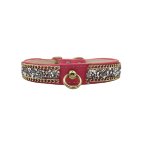 Chunky Rhinestone and Chain Collar (Color: Pink, size: 12")