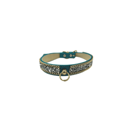 Chunky Rhinestone and Chain Collar (Color: Teal, size: 16")
