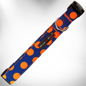 Polka Dot Dog Collars (Color: Orange Dot on Blue, size: S 3/4" width fits 10-14" neck)