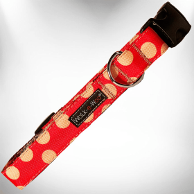 Polka Dot Dog - Tan Dots Collars (Color: Tan Dots on Red, size: XL 1.5" wide fits 18-28" neck)