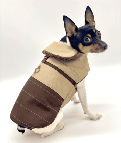 DoggieCoutureNY Water Resistant Coat (Color: Brown & Tan)