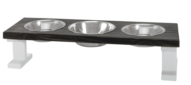 Farmhouse 3 Bowl Elevated Regular Feeder (Color: White/Ebony, size: 8 Inch)