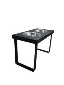 Metal dog bowl feeder (Color: Grey, size: 14")