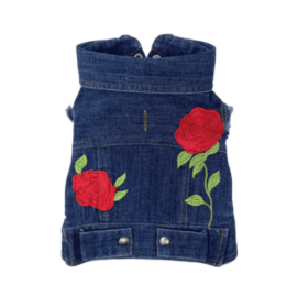 Rose Embroidered Vest (Color: Indigo, size: X-Large)