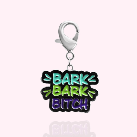 "Bark Bark Bitch" Dog Collar Charm (Color: silver)