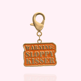 "Warning: Sloppy Kisser" Dog Collar Charm (Color: gold)