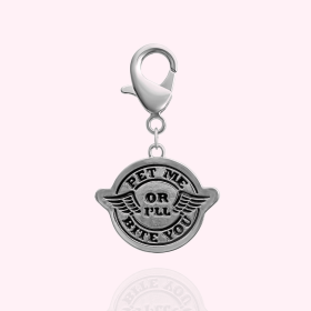 "Pet Me or I'll Bite You" Dog Collar Charm (Color: silver)
