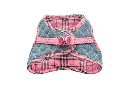 Step-In Denim Harness (Color: Denim & Pink Plaid, size: medium)