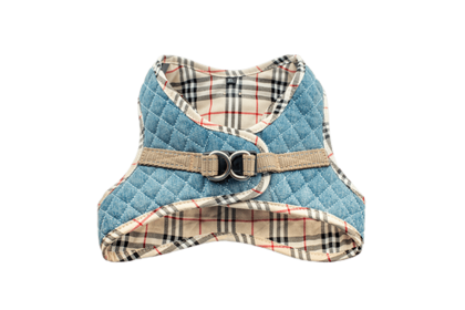 Step-In Denim Harness (Color: Denim & Beige Plaid, size: XL)