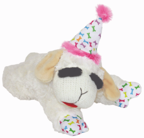 Multipet Lamb Chop w/ Birthday Hat Plush Dog Toy (Color: Pink, size: 10.5")